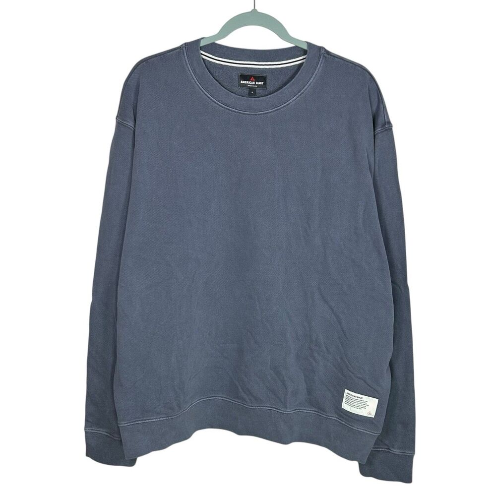 American Giant Sweatshirt Mens L Blue Gray Vintage Washed Relaxed Terry Crew NEW
